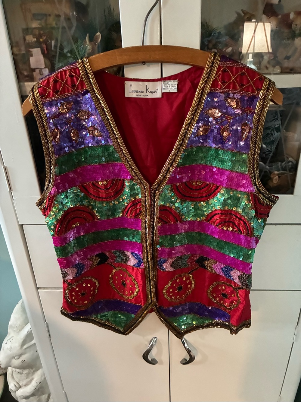 Laurence Kazar sz L Sequined Multicolor Vest Silk lined euc